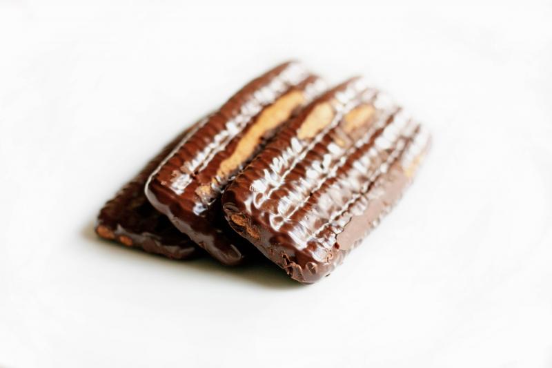 Photo de biscuits secs avec nappage chocolat.