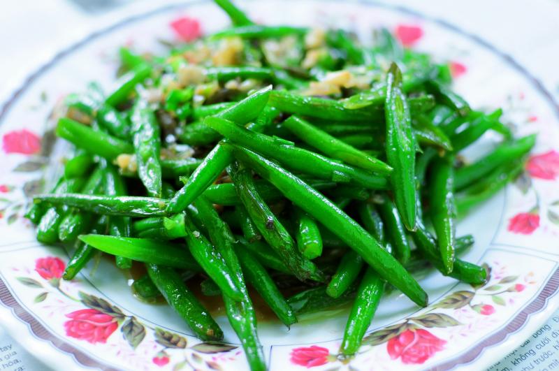 Haricots verts, cuits.