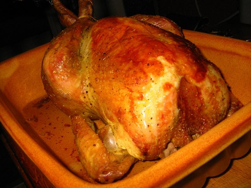 Poulet, viande et peau, rôti/cuit au four.