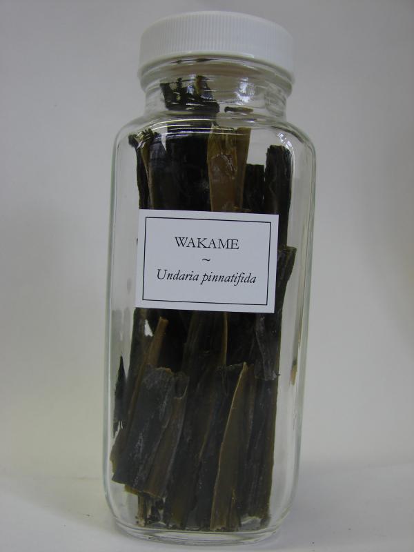Photo d'un bocal de Wakamé (Undaria pinnatifida), séchée ou déshydratée