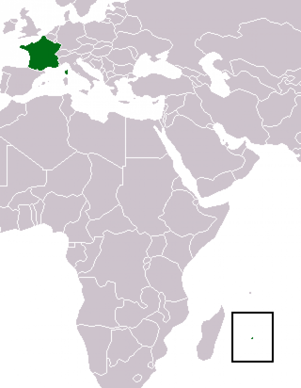 Le département de La Réunion sur la carte du monde par rapport à la France.