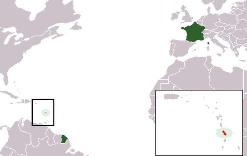 Le département de la Martinique sur la carte du monde par rapport à la France.