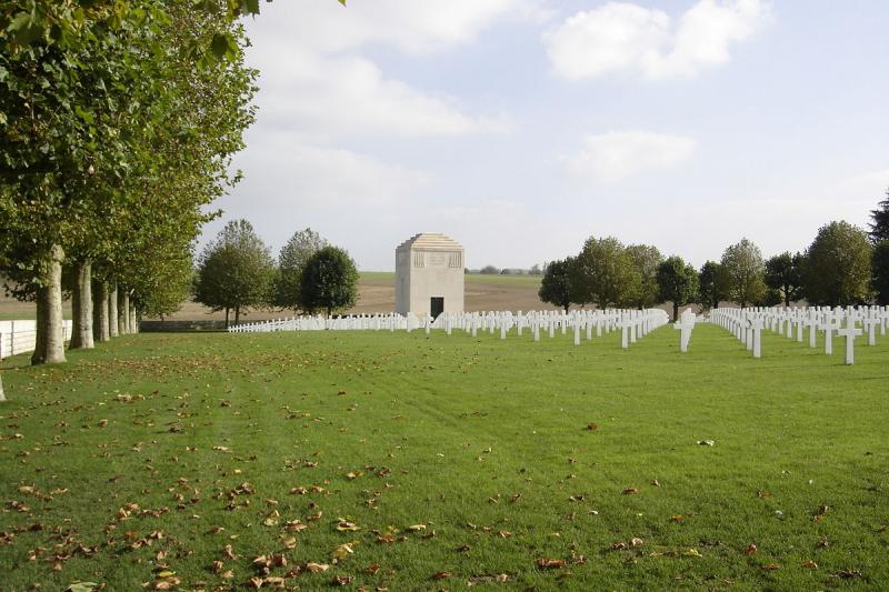 Cimetière américain et monument aux morts de Bony, dans le département de l'Aisne.