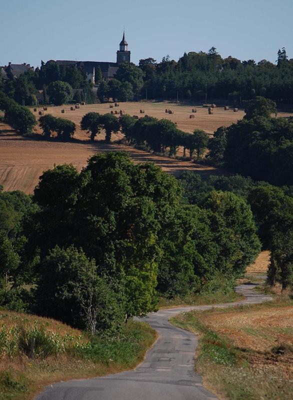 Route menant vers le bourg de Caro, dans le département du Morbihan .