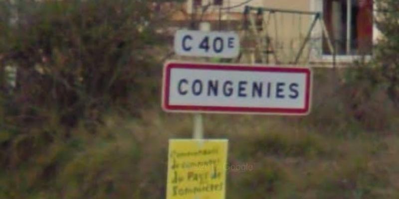 Panneau du village de Congénies, dans le département du Gard en région Occitanie., France.
