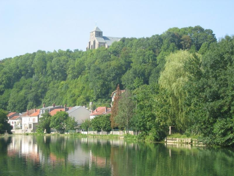 Ancienne citadelle de Dun-sur-Meuse depuis le fleuve, dans le département de la Meuse.