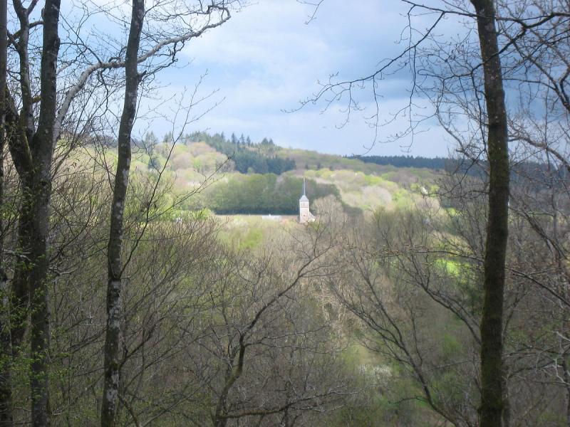  Clocher de Gouloux depuis le sentier du saut de Gouloux,  dans le département de la Nièvre.