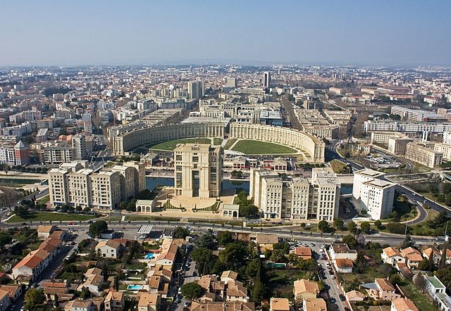 Montpellier, vue sur Antigone, Photo prise par ballon captif.