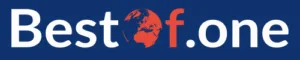 Le logo officiel de BestOf.one avec son texte blanc, sa terre rouge et son fond bleu.